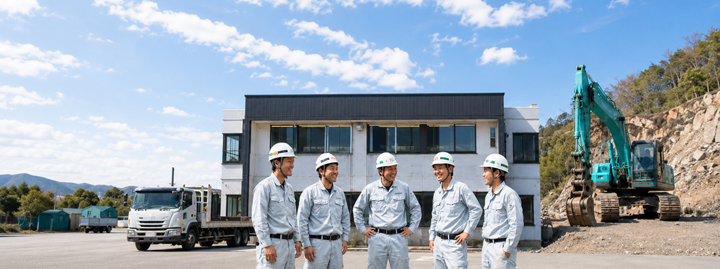 青木土建の社員と会社外観